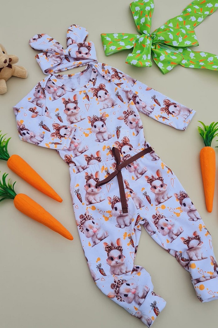 Body + Calça+ Laço de Cabelo