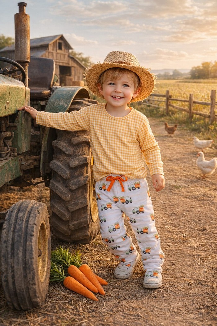Camiseta Xadrez Laranja + Calça Estampada