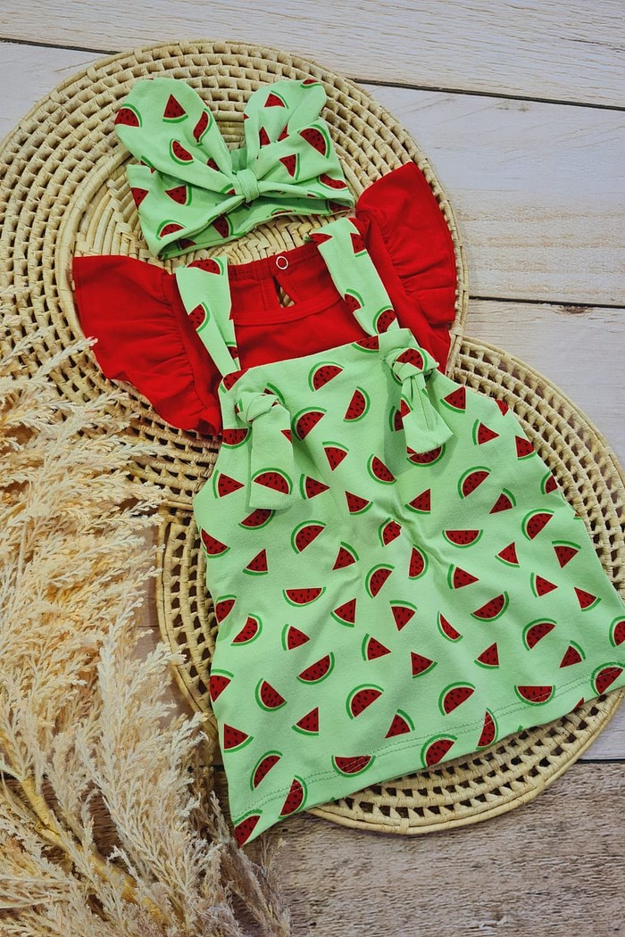 Body Frufru MC Vermelho + Salopete + Laço