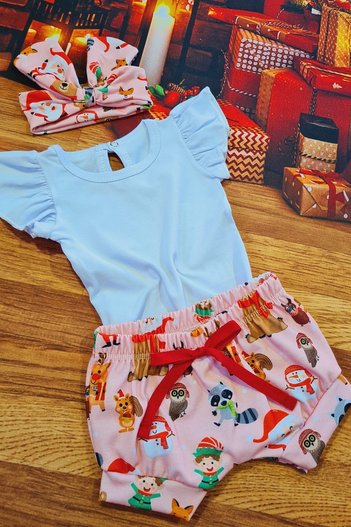 Body Frufru MC Branco + Shorts + Laço