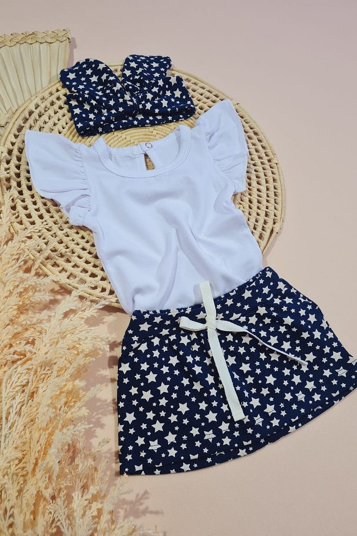 Body Frufru MC Branco + Saia + Laço