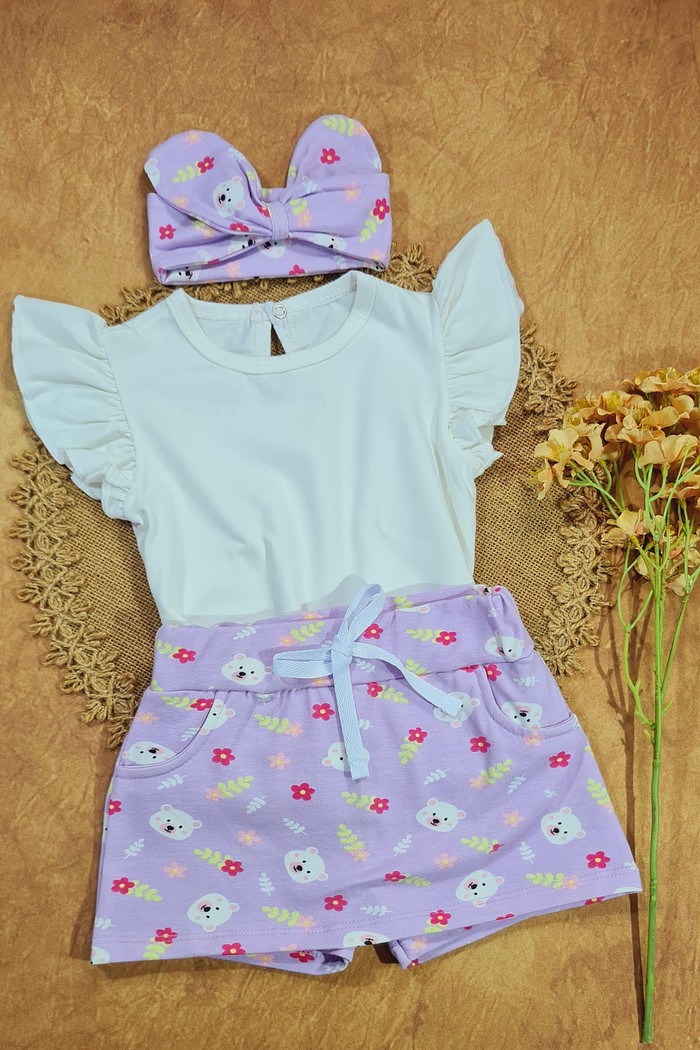 Body Frufru MC Off + Short Saia + Laço