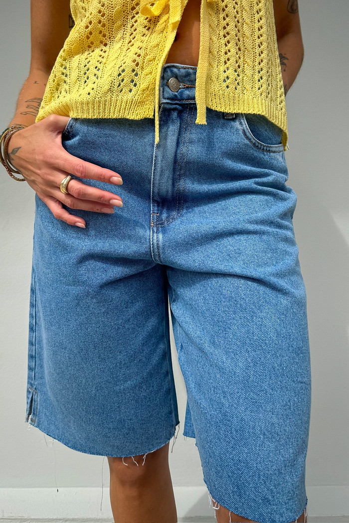 Bermuda Denim Escura Feminina Flora - Mini Moni