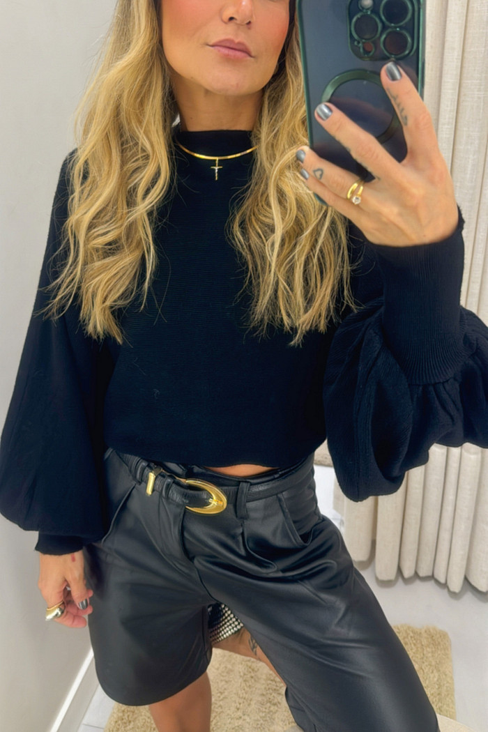 Blusão Modal Monique Preto- Mini Moni