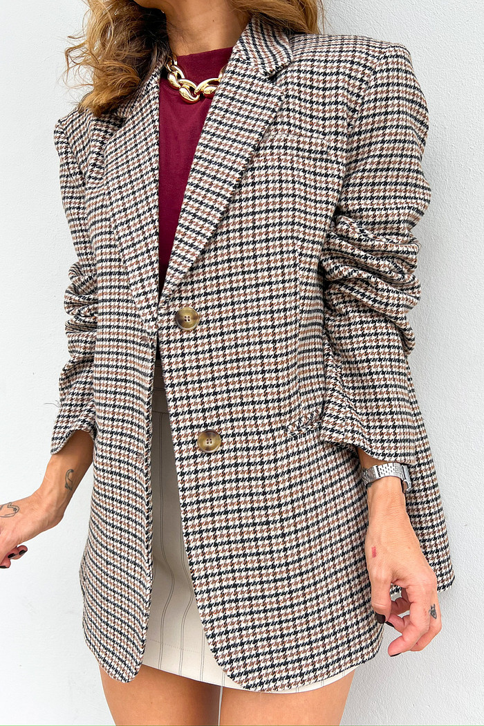 Blazer Lã Xadrez Vintage Cinza - Mini Moni