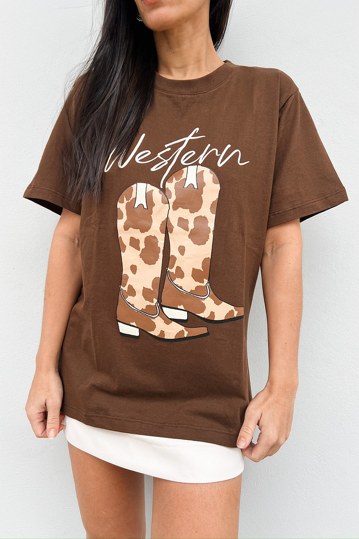 T-shirt Feminina Western Marrom - Mini Moni