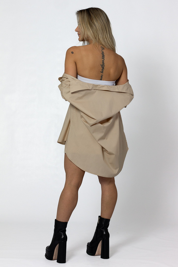 Maxi Camisa Feminina Bege Carola - Mini Moni