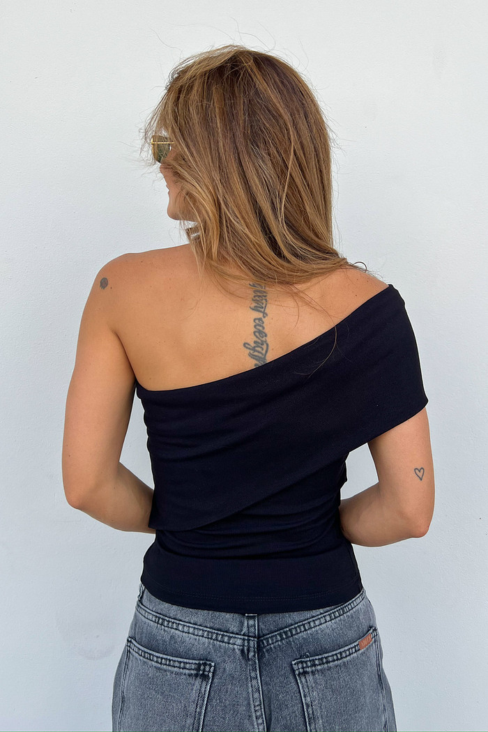 Blusa de Um Ombro Preto Sil - Mini Moni