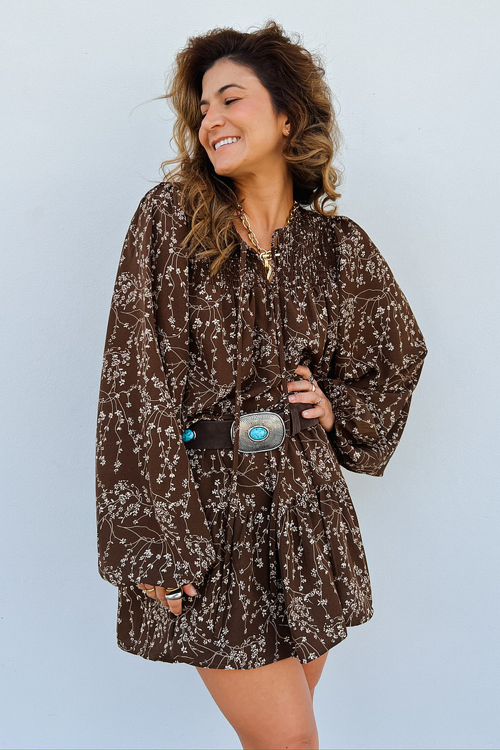 Vestido de Poliéster Folk Marrom - Mini Moni