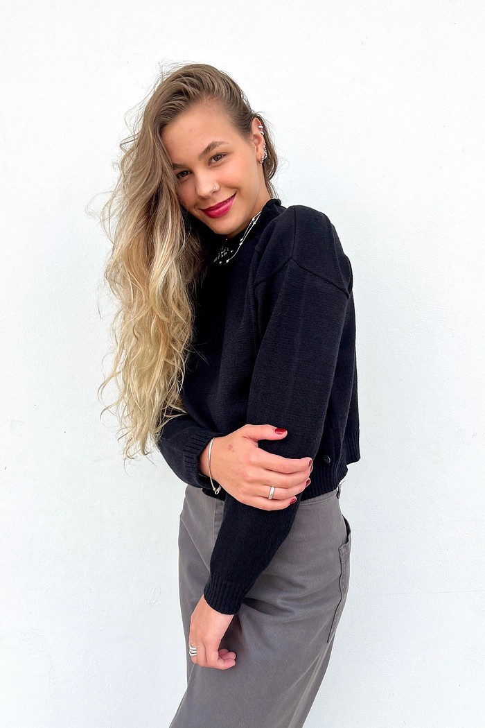 Blusa Feminina Manga Longa Cashemere Preta Paula - Mini Moni