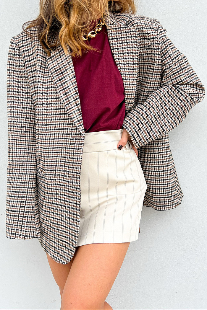 Blazer Lã Xadrez Vintage Cinza - Mini Moni