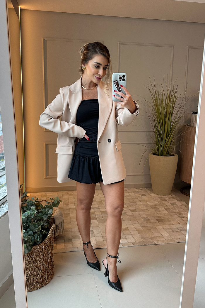 Blazer de Alfaiataria Bege Luana - Mini Moni