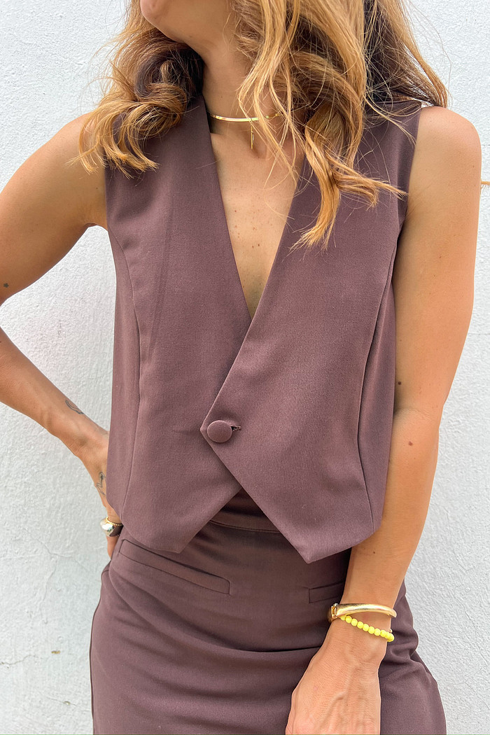 Colete de Alfaiataria Vivian Marrom - Mini Moni