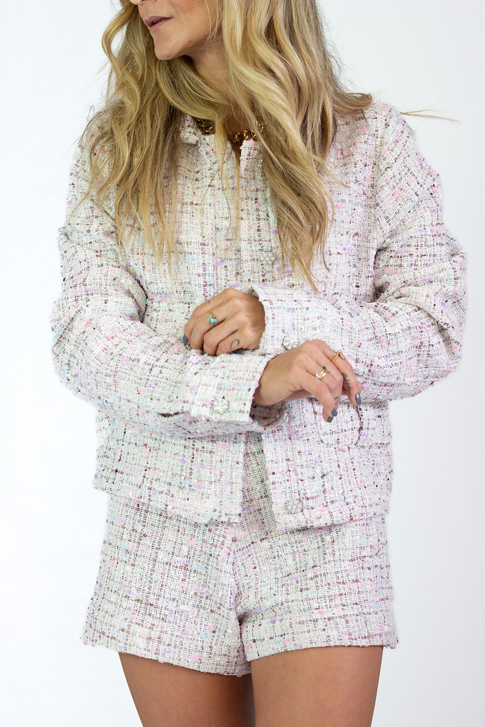 Jaqueta Tweed Manga Longa Branca Paola - Mini Moni