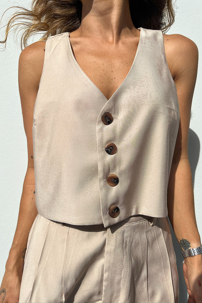 Colete de Alfaiataria Feminino Areia Elise - Mini Moni