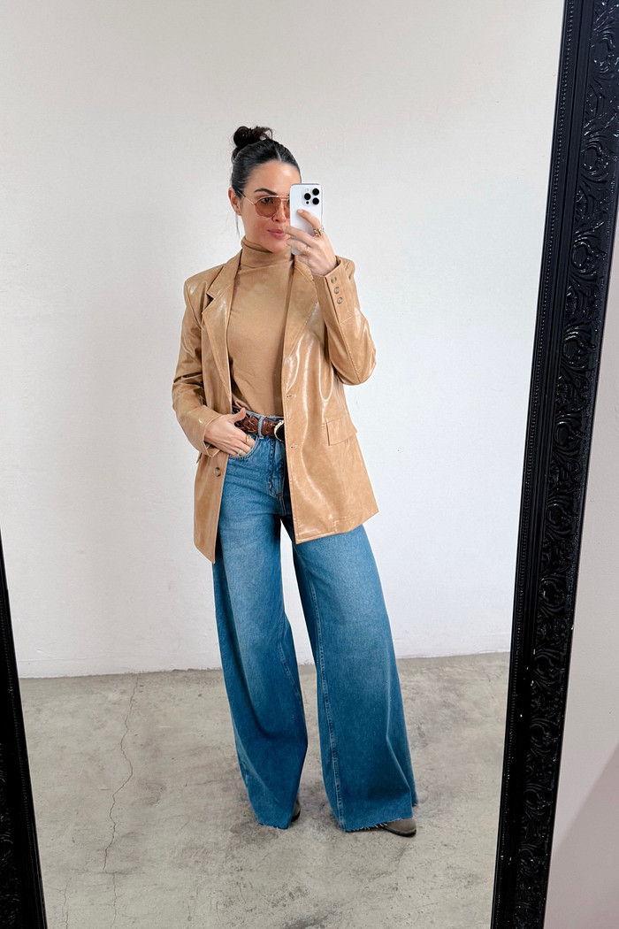 Blazer de Couro Andrieli Couro Claro - Mini Moni