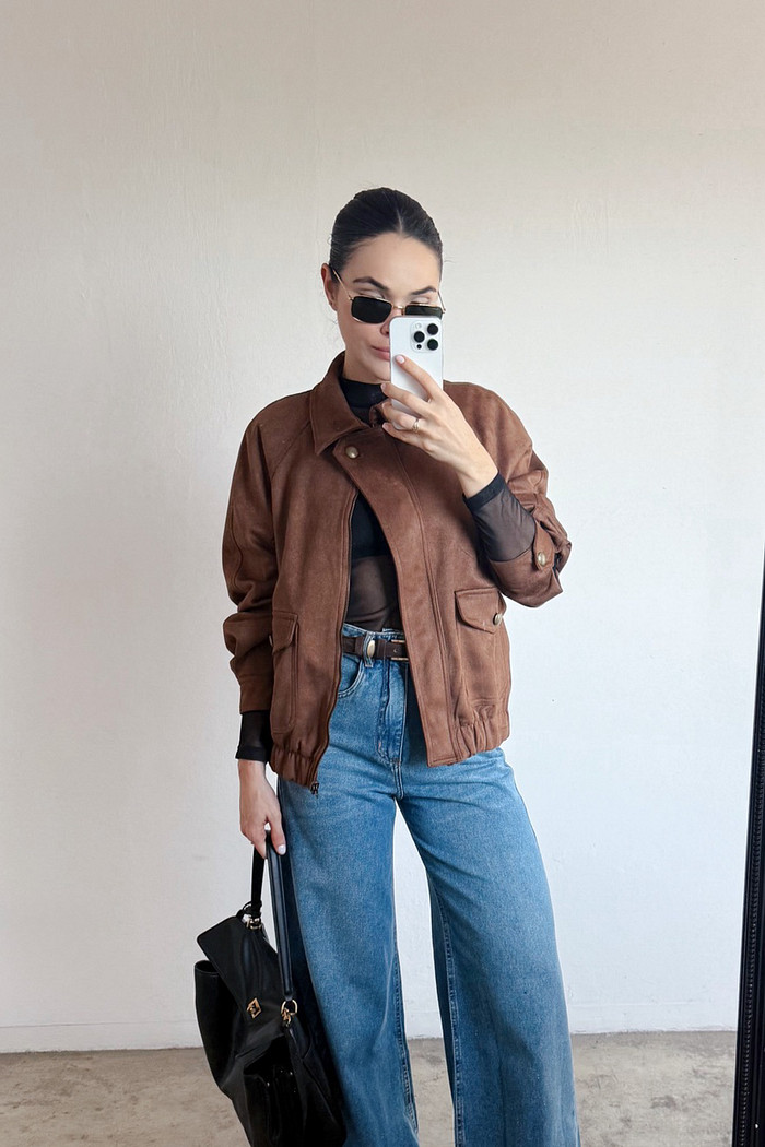 Jaqueta Bomber Chamois Marrom - Mini Moni