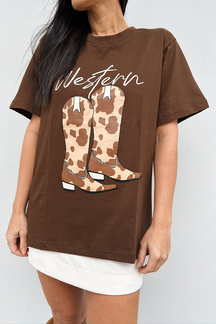 T-shirt Feminina Western Marrom - Mini Moni
