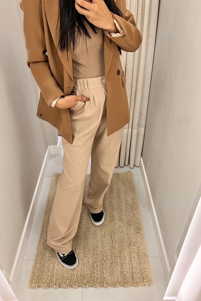 Calça Linho Alfaiataria Feminina Bege Sofia - Mini Moni