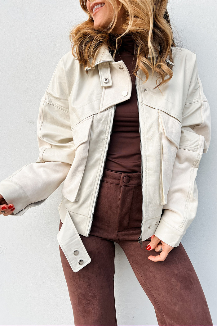 Jaqueta de Couro Mirella Off-White - Mini Moni