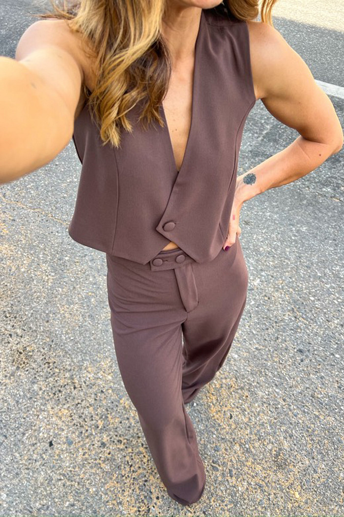 Calça Slim Pantalona Vivian Marrom - Mini Moni