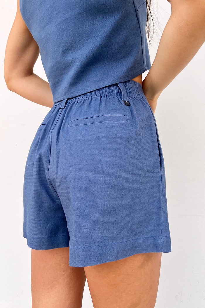 Shorts De Linho Feminino Azul Jeans Sofia - Mini Moni