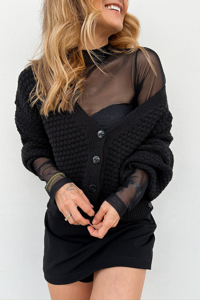 Blusa Segunda Pele de Tule Monique Preta - Mini Moni
