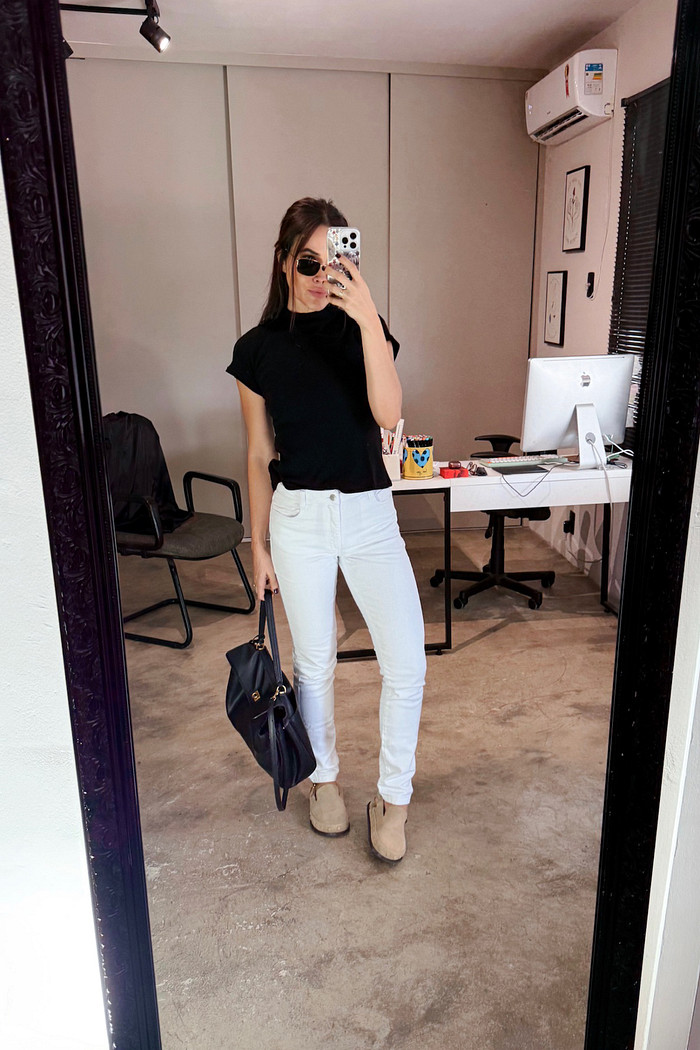 Calça Denim de Sarja Branca Milena - Mini Moni