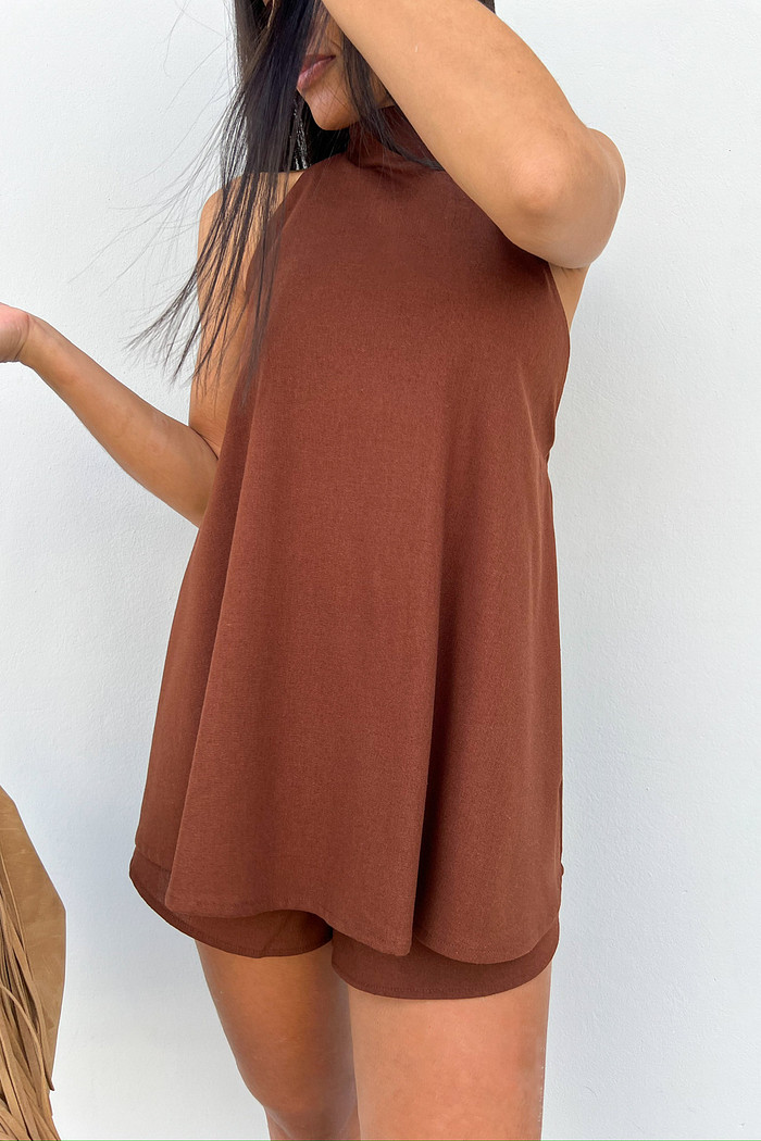 Conjunto Frente Única Marrom Beatriz - Mini Moni