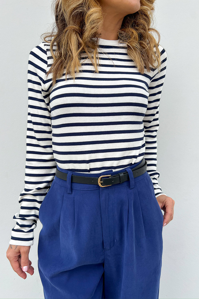 Blusa Stripe de Manga Longa Azul - Mini Moni
