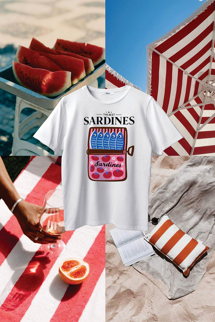 Perfeita para Verão e Lazer - T-shirt The Best Sardines Minimoni T-shirt Branca Estampa Sardinha Conceito Verão Praia - Minimoni