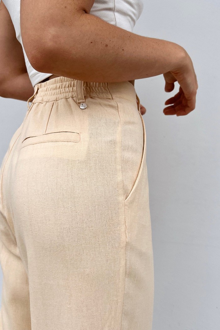 Calça Linho Alfaiataria Feminina Bege Creme Sofia - Mini Moni