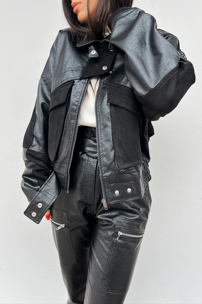 Jaqueta de Couro Mirella Preta - Mini Moni