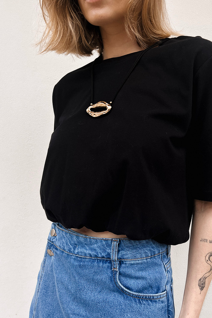 Blusa Cropped Balonê Preto Luana - Mini Moni