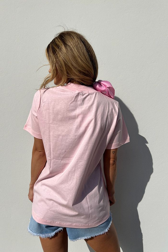 T-shirt Básica Rosa Algodão Doce - Mini Moni