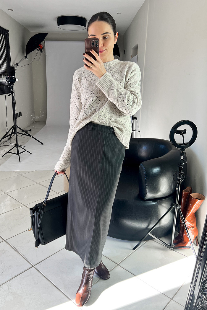 Saia Midi de Alfaiataria Risca de Giz Antonella - Mini Moni