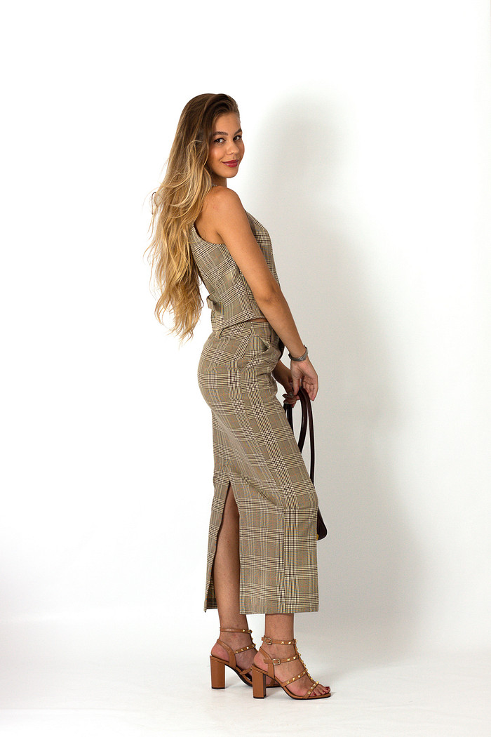 Saia de Alfaiataria Alongada Xadrez Fiorella - Mini Moni