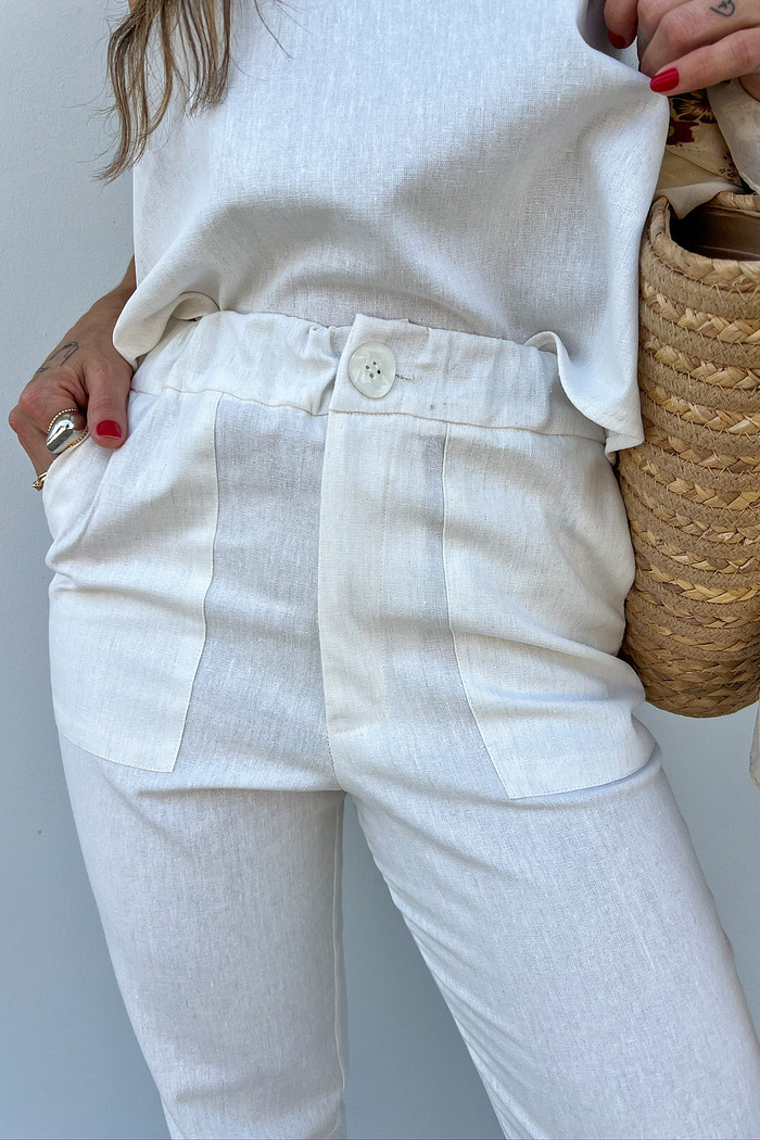 Calça de Linho Beatriz Branca - Mini Moni