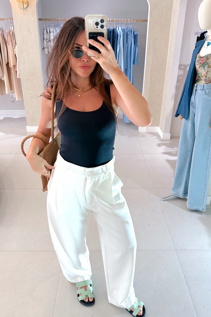 Calça Alfaiataria Cenoura Branca Feminino Elegância Sofisticada - Minimoni