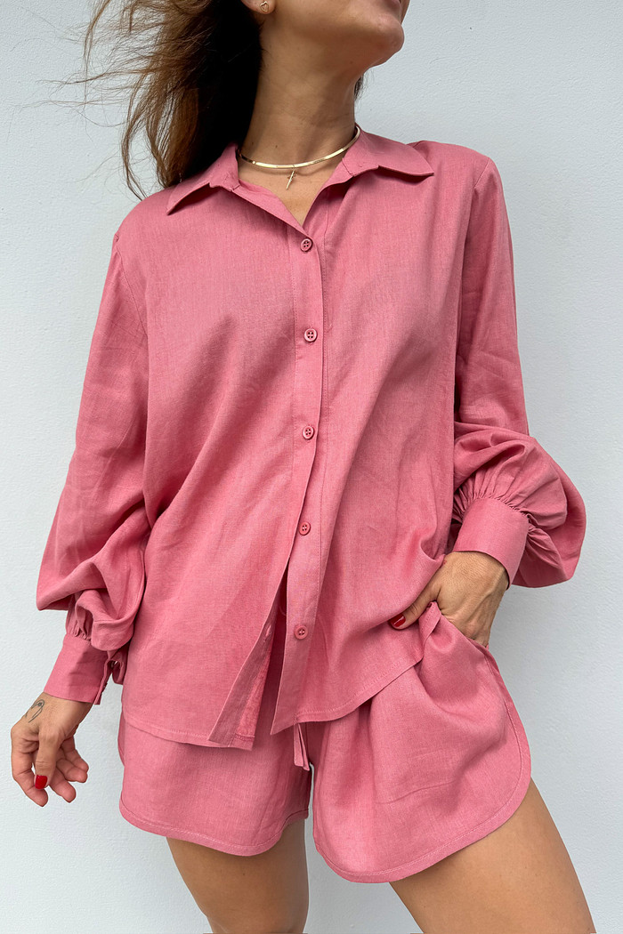 Camisa de Linho Rosa Isabel - Mini Moni