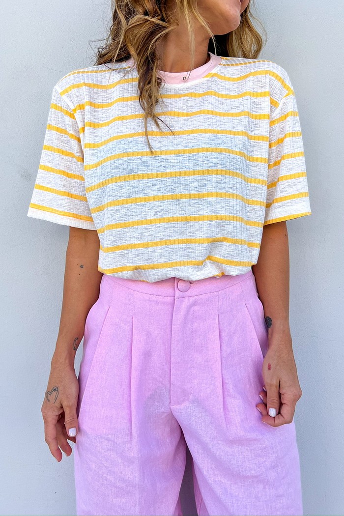 T-Shirt de Listras Gola Rosa Nora - MiniMoni