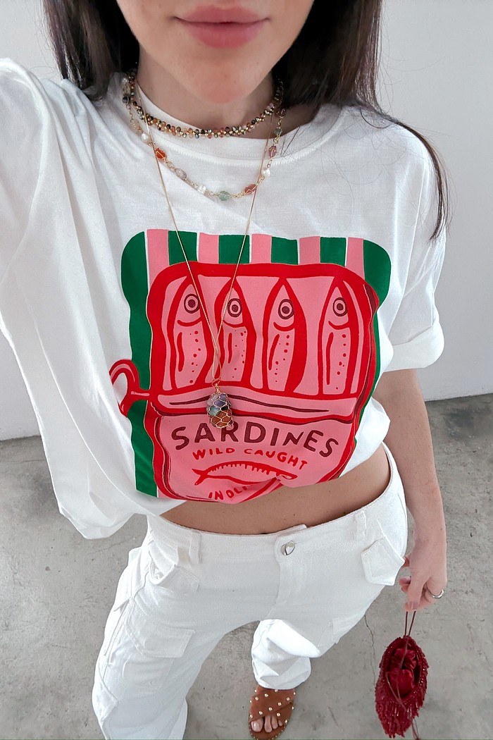 T-shirt Feminina Sardines Branca Off – MiniMoni