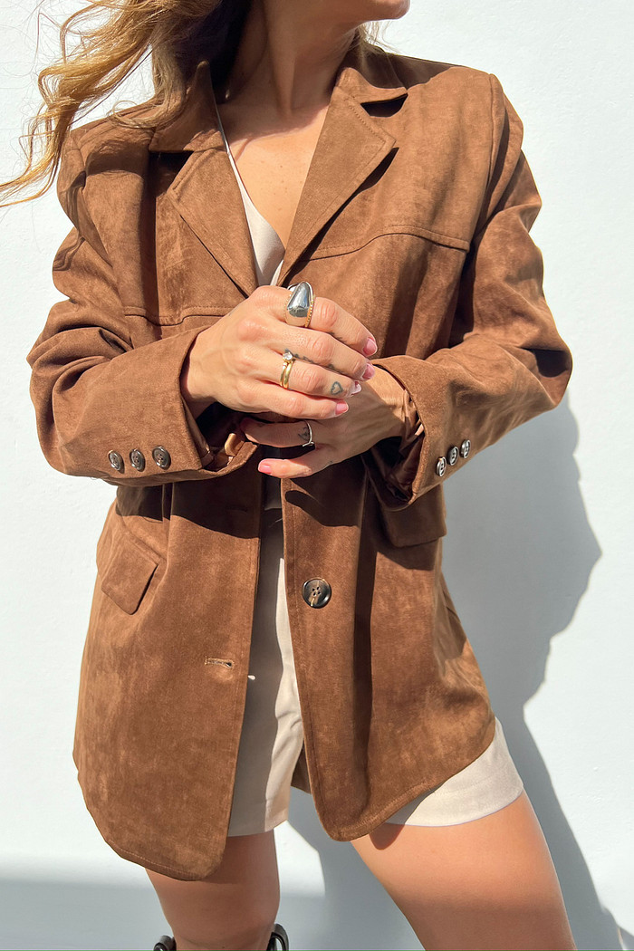Blazer de Camurça Marrom Chamois - Mini Moni