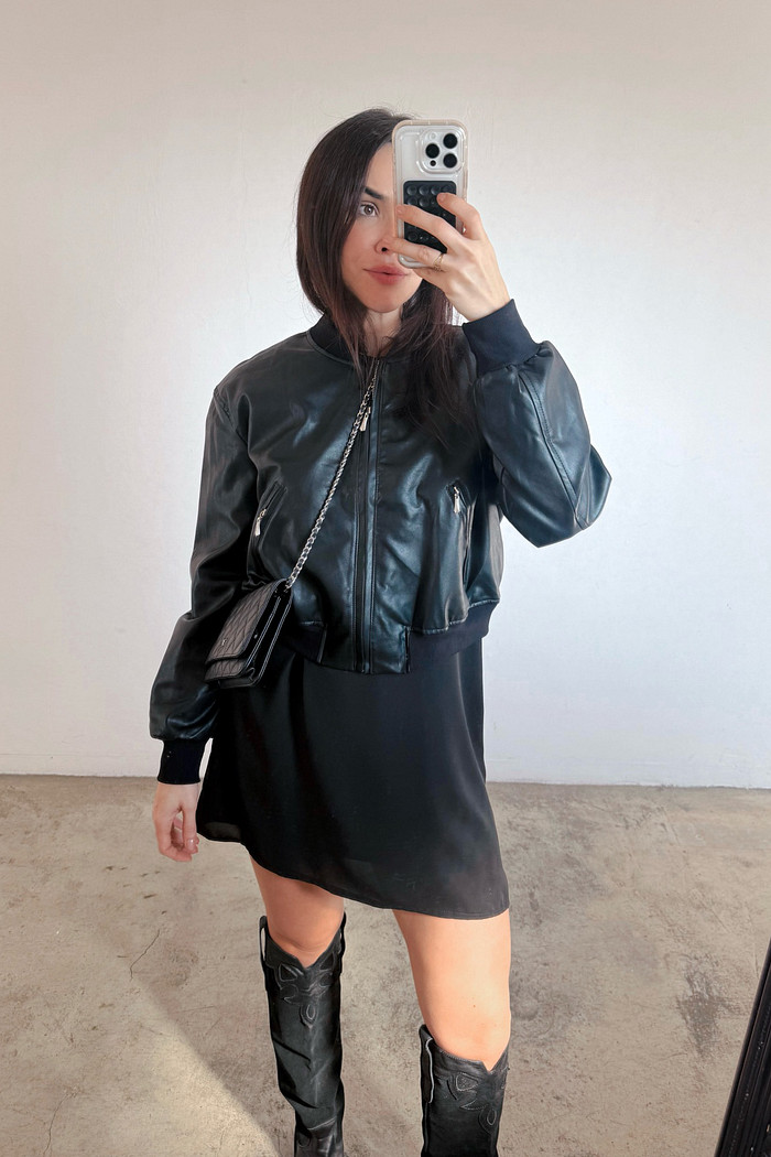 Jaqueta de Courino Bomber Preta - Mini Moni