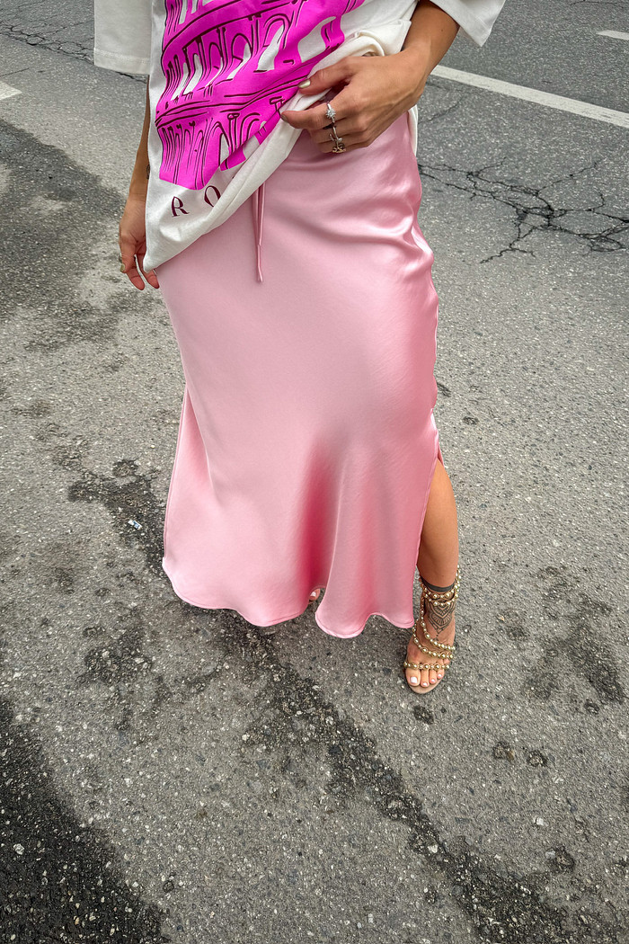 Saia Midi de Cetim Rosa Clarice - Mini Moni