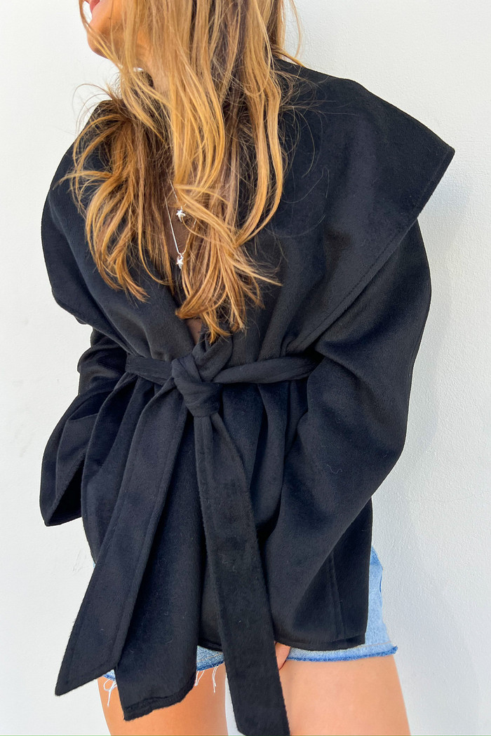 Casaco de Lã Batida Pétala Preto - Mini Moni