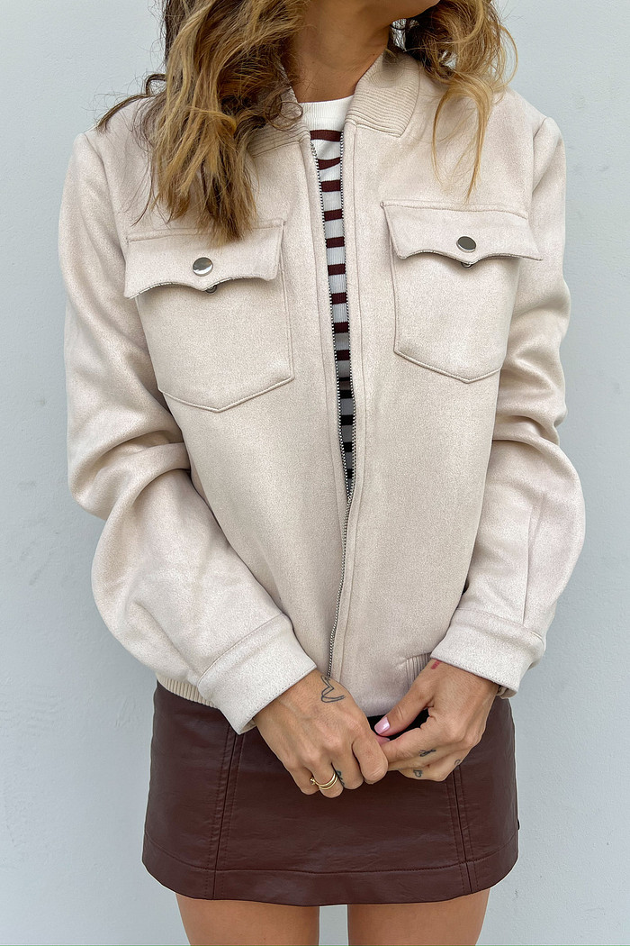 Jaqueta Bomber Camurça Bege - Mini Moni