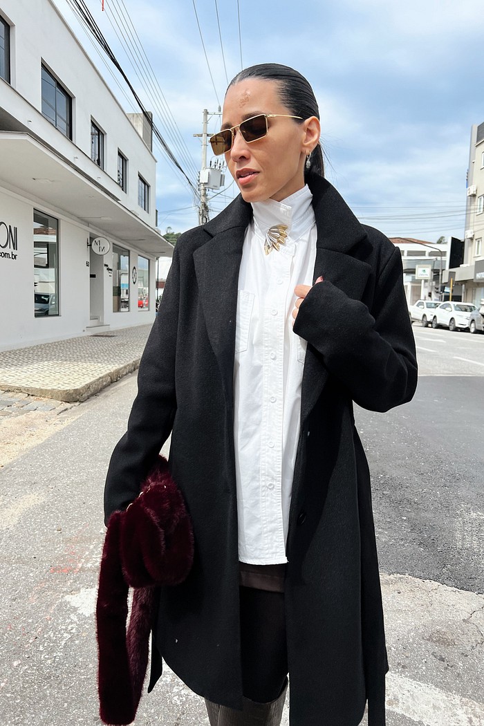 Sobretudo Preto Lã  Batida Nadia - MiniMoni