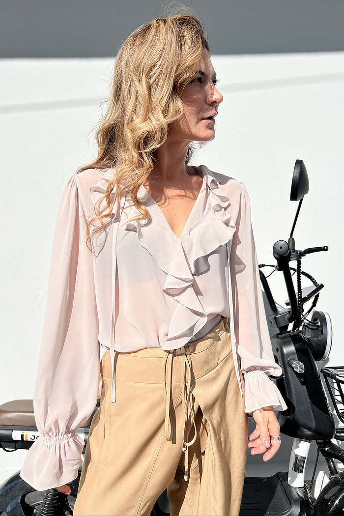 Blusa Babadeira Bege Joanna - Mini Moni