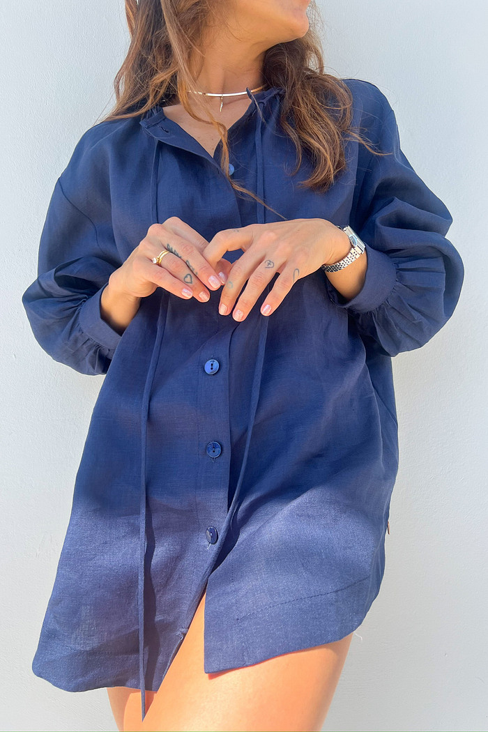 Maxi Camisa de Amarração Azul Marinho Liz - Mini Moni